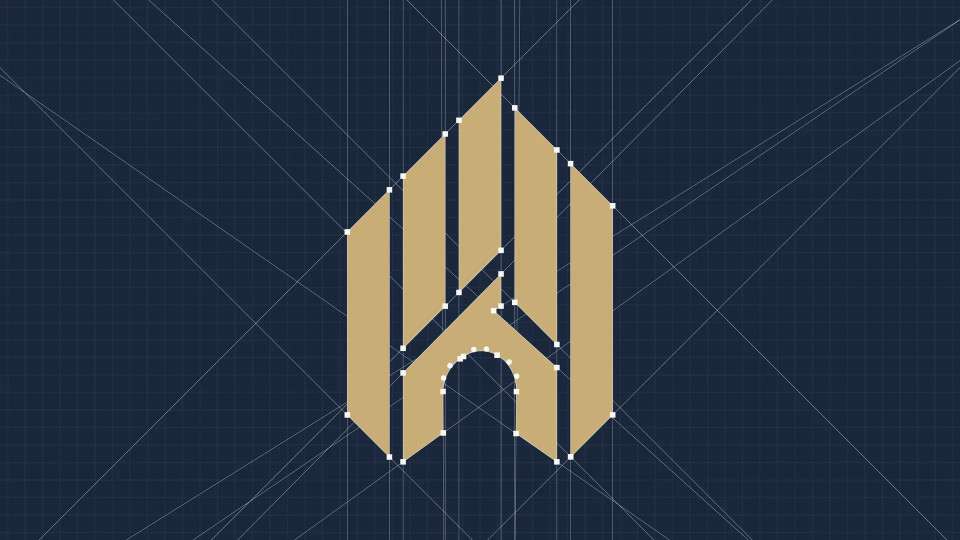 Blueprint técnico de marca com grid geométrico criado pelo Gridfy Pro